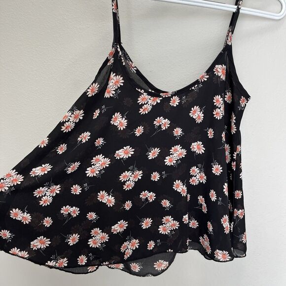 About A Girl | Y2K Sheer Black Floral Daisy Spaghetti Strap Tank Top Small - Picture 2 of 5